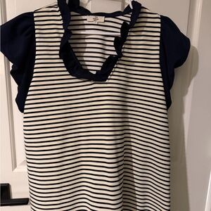 Entro Navy and White Striped Ruffle Blouse